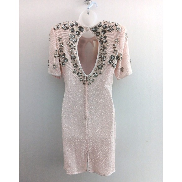 NOS Jennifer Evening Gown MED Pink Midi Silk Bead‎ Sequin Keyhole Barbicore Glam - Picture 6 of 16